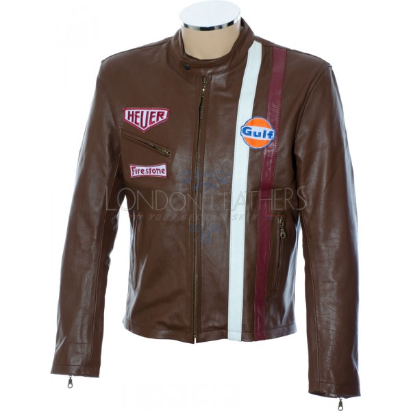 Steve McQueen Legends Gulf Le Man Firestone Heuer Brown Premium Leather Jacket